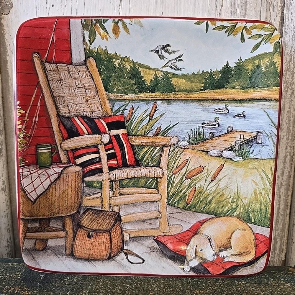 Certified International Susan Winget Lake Retreat Canape Plate Square NEW #1